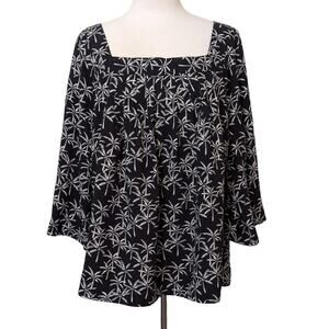 Crown & Ivy Flowy Square Neck Palm Tree Blouse Size 1X